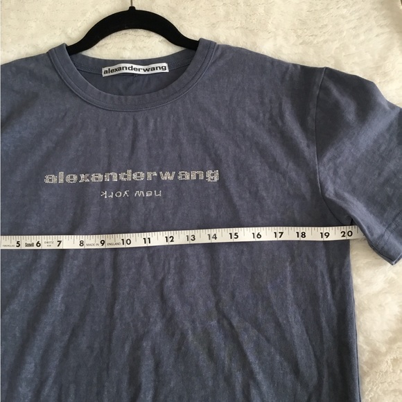 Alexander Wang Embellished denim color Logo Short Sleeve T-Shirt size small - Picture 4 of 10